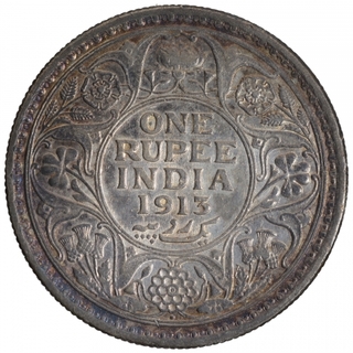 Silver One Rupee Coin of King George V of  Bombay Mint of 1913.