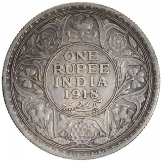 Silver One Rupee Coin of King George V of Bombay Mint of 1918.