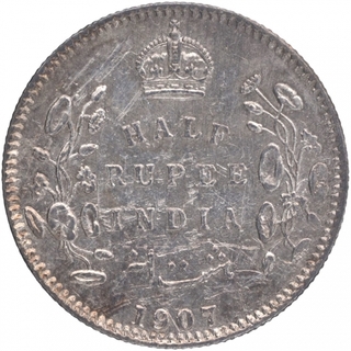 Silver Half Rupee Coin of King Edward VII of Calcutta Mint of 1907.