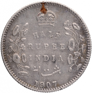 Silver Half Rupee Coin of King Edward VII of Calcutta Mint of 1907.