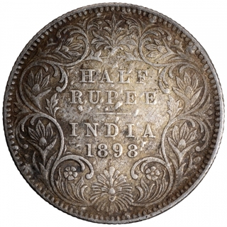 Silver Half Rupee Coin of Victoria Empress of Calcutta Mint of 1898.