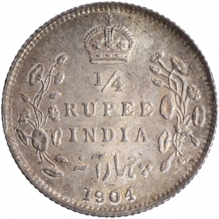 Silver Quarter Rupee Coin of King Edward VII of Calcutta Mint of 1904.