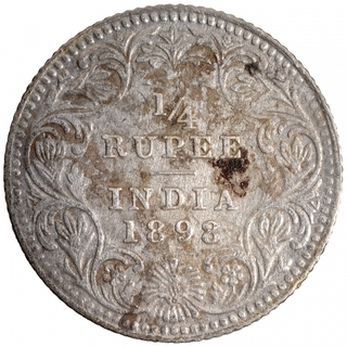 Silver Quarter Rupee Coin of Victoria Empress of Calcutta Mint of 1898.