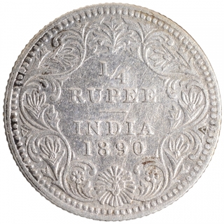 Silver Quarter Rupee Coin of Victoria Empress of Calcutta Mint of 1890.