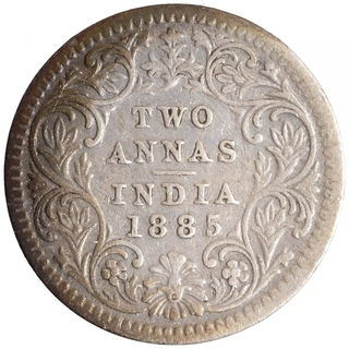 Silver Two Annas Coin of Victoria Empress of Calcutta Mint of 1885.