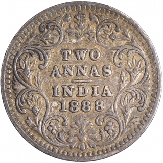 Silver Two Annas Coin of Victoria Empress of Bombay Mint of 1888.