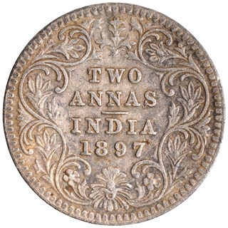 Silver Two Annas Coin  of Victoria Empress of Calcutta Mint of 1897.