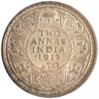 Silver Two Annas Coin of King George V of Bombay Mint of 1913.