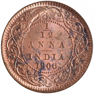 Bronze One Twelfth Anna Coin of King Edward VII of Calcutta Mint of 1906.