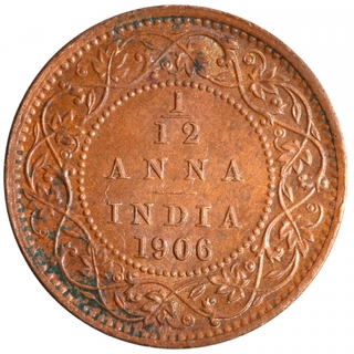 Copper One Twelfth Anna Coin of King Edward VII of Calcutta Mint of 1906.