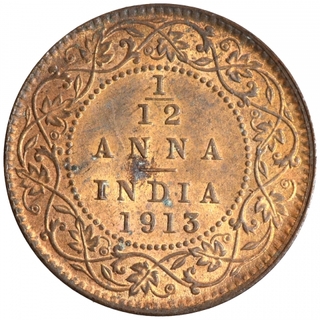 Bronze One Twelfth Anna Coin of King George V of Calcutta Mint of 1913.