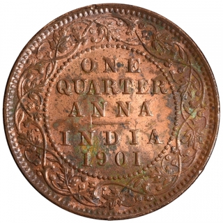 Copper One Quarter Anna Coin of Victoria Empress of Calcutta Mint of 1901.