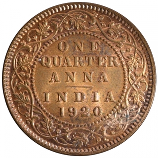 Copper One  Quarter Anna Coin of King George V of Calcutta Mint of 1920.