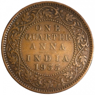 Copper One Quarter Anna Coin of King George V of Calcutta Mint of 1935.