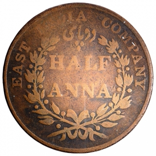 Copper Half Anna Coin of East India Company of Madras Mint of 1835.