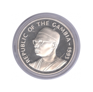 Gambia Silver Proof Crown 20 Dalasis Coin of 1993.