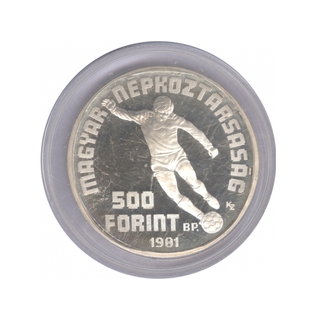 Silver Five Hundred Forint Proof Coin of World Football Championship of Hungary of 1981.