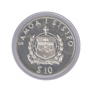 Silver Ten Dollars Proof Coin of Samoa about Olympic Games of 1996.