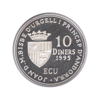 Silver Ten Diner Proof Coin Andorra of 1995.