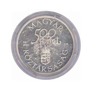 Silver Five Hundred Forint Proof Coin of Hungary of 1993.