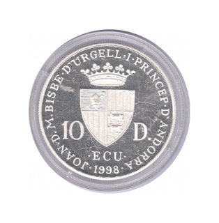 Silver Ten Diners Proof Coin of Andorra of 1998.