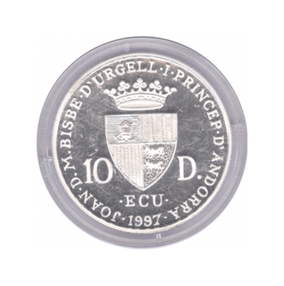 Silver Ten Ecu Proof Coin of Andorra of 1997.