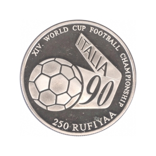 Silver Two Hundred and Fifty Rupia Proof Coin of XIV World Cup Football Championship of Maldives.