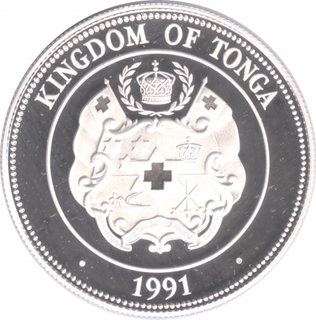 Silver One Paanga Proof Coin of Olympic Games of Tonga of 1992.