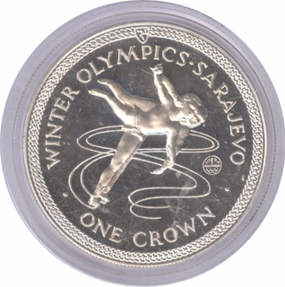 Isle of Man Silver One Crown Proof Coin of Winter Olympic Games of 1984.