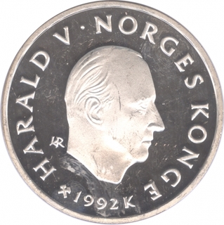 Norway Silver Hundred Kroner Proof Coin of Olympic Games of Hokey of 1994.