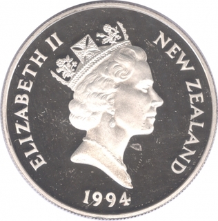 New Zealand Silver Five Dollars Proof Coin of Winter Olympic Games of 1994.