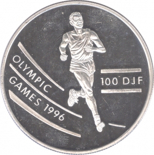 Djibouti Silver Hundred Djf Proof Coin of Olympic Games of 1996.