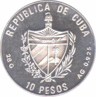 Cuba Silver Ten Pesos Proof Coin of XXV Olympic Games of 1992.