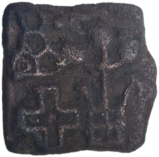 Rare Mauryan Cast Copper Kakani Coin of Sunga Dynasty with Swastik.