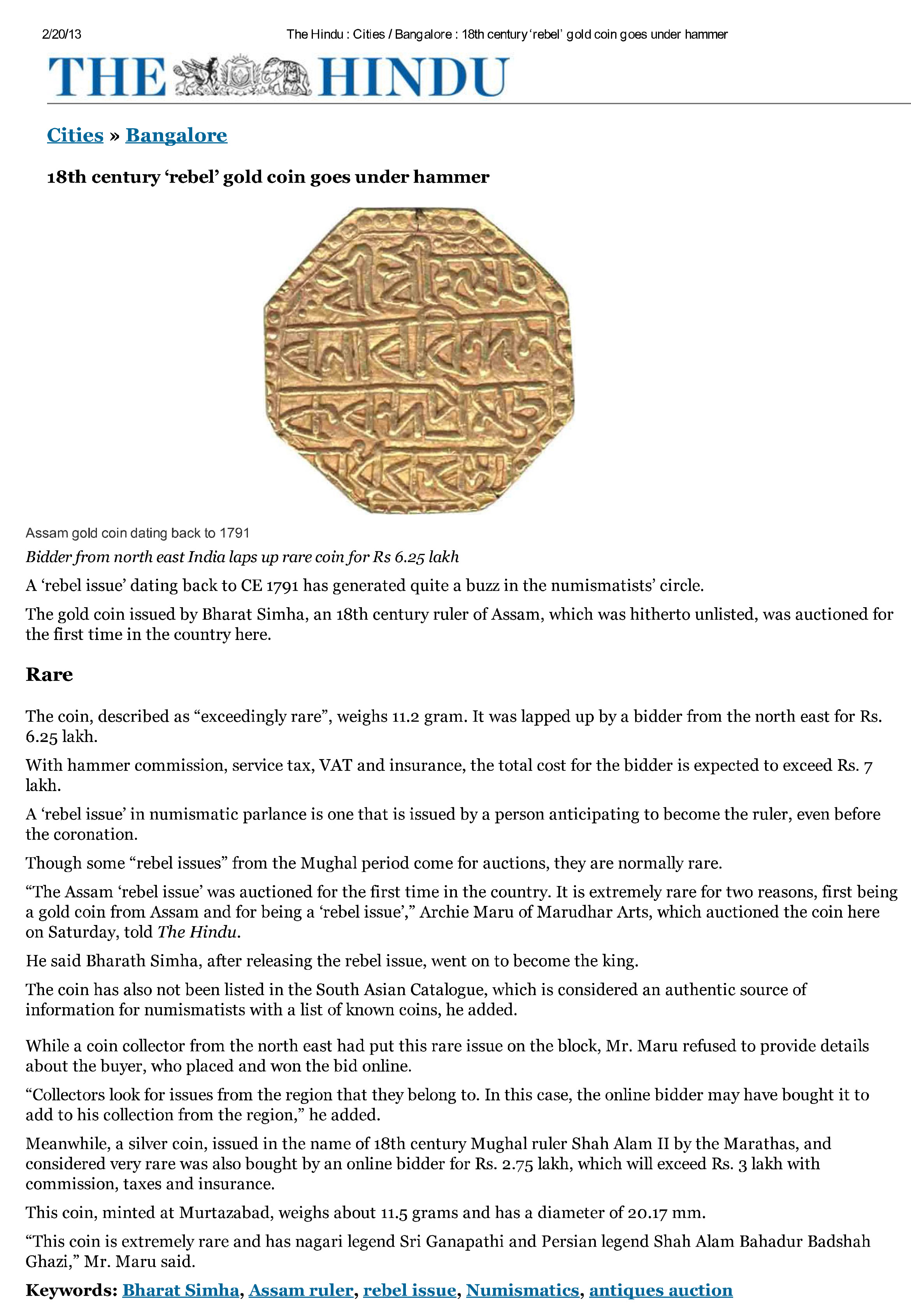 18th Century of 'rebel' Gold Coin