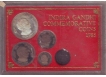 Proof Set of  Indira Gandhi Commemorative Coins of 1985 of Republic India.