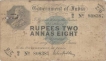 Two Rupees and Eight Annas Note of King George V signed by M.M.S. Gubbay of 1918.