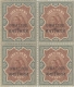 Block of Four Three Rupees Stamps of Gwalior State.