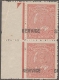 Block of Two Eight Cash Stamps of Travancore State.