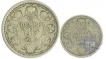 Silver Quarter Anna  and Two Annas  Coins of Calcutta Mint of  1915.