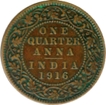 Bronze Quarter Anna Coin of King George V of 1916.