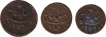 Set of Copper Half Anna Quater Anna & One Eighth Anna of Bengal Presidency of prinsep coinage.