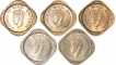 Set of Five Nickel And Brass Half Anna of King George VI of Calcutta Mint of 1942,1943,1944,1946,1947.