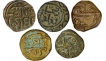 Copper Brass Units of filve Coins of Delhi Sultanate of  Muhammad Bin Tughlaq of 1325 to 1351 AD.