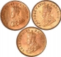 Set of Three Bronze One Twelfth Anna of King George V of Calcutta and Bombay Mint.