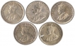 Silver 5 cents of five coins of king george V.