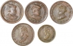 Copper and  Brass Five Quarter Anna And Half Anna Coins of Gwalior State.