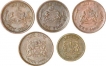 Copper and  Brass Five Quarter Anna And Half Anna Coins of Gwalior State.