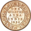 Bronze One Quarter Anna Coin  of King George V of  Bombay Mint of 1930.