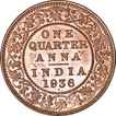 Bronze One Quarter Anna Coin of King George V of Bombay Mint of 1936.